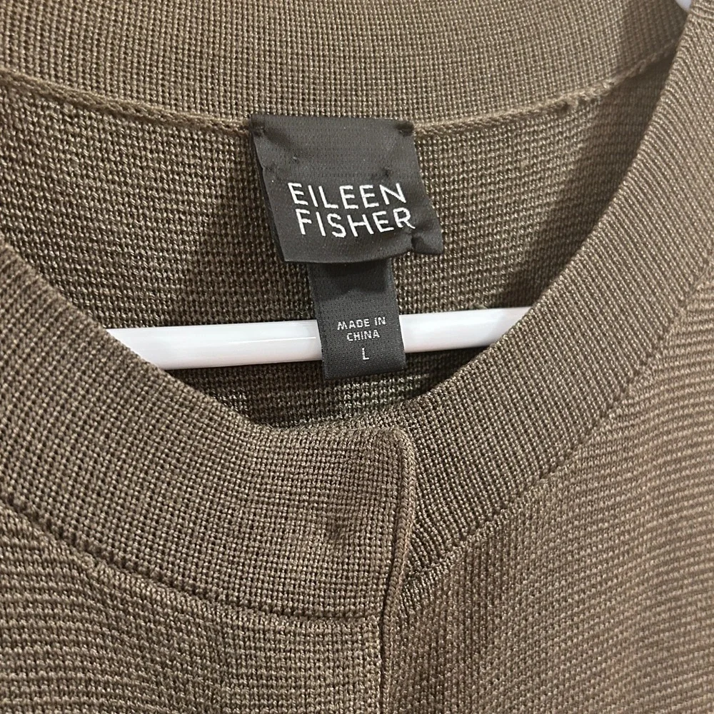 Eileen Fisher Silk Cotton Interlock Snap Long Cardigan Jacket Olive Green Size L - Picture 6 of 8
